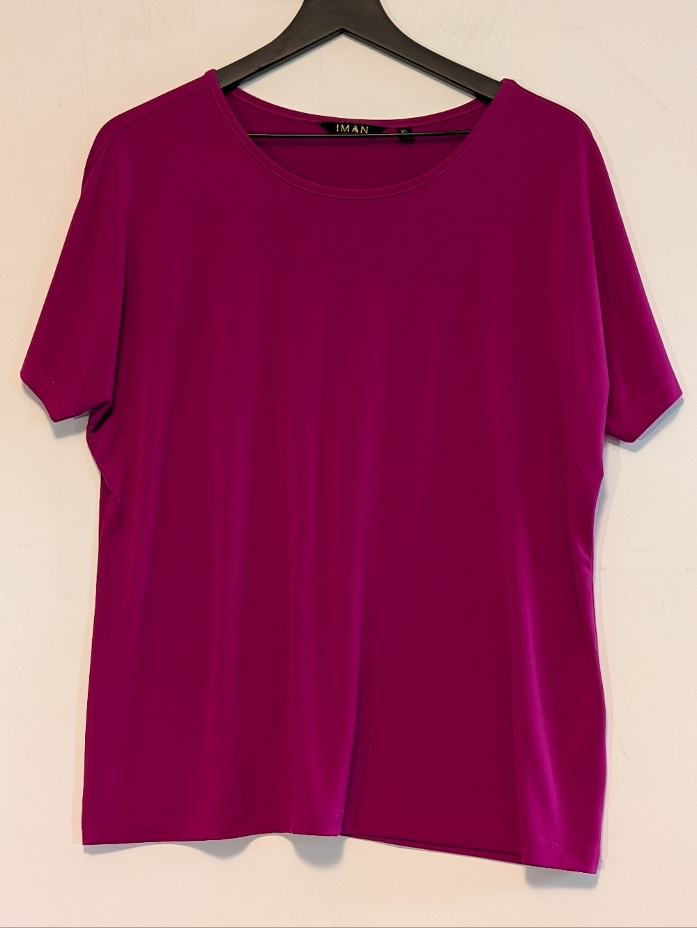 IMAN Global Chic XL Magenta  Flowy Short Sleeve Stretch Top Blouse Work Office